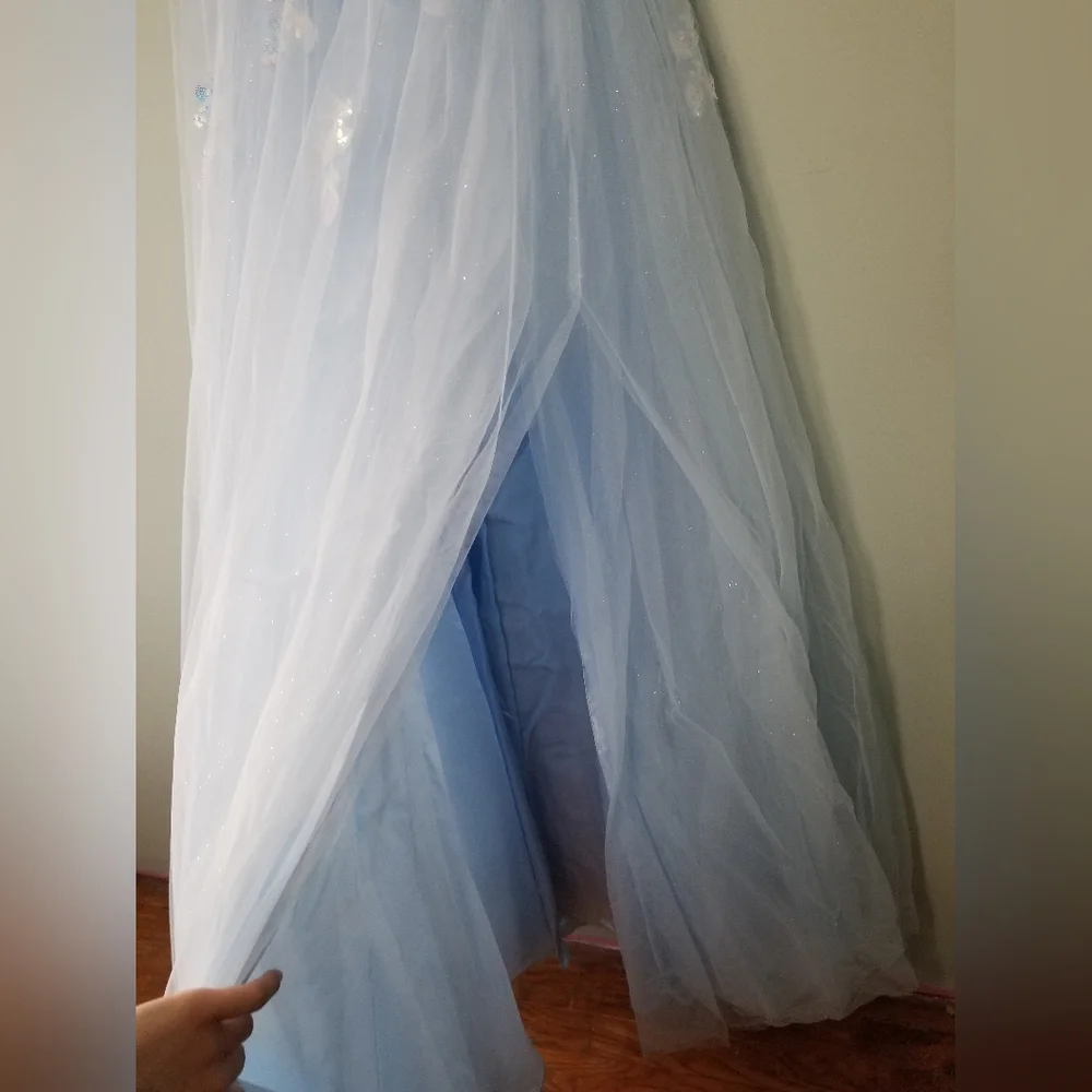 Light Blue Holographic Flower Gown - Picture 3 of 10